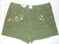 JUSTICE GIRLS SHORTS SIZE 14 Army Green Shorts EMBELLISHED FRAY Hem NWT