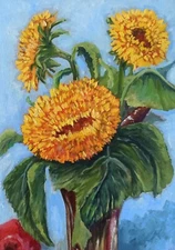 Flower Original Oil Painting on Canvas board 35x25cm Sunflower Impressionism