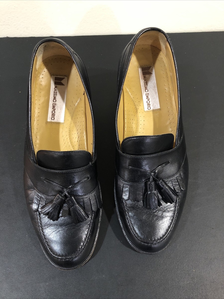 Massimo Emporio Loafers 9M Kiltie Tassel Black Leather Men