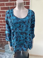 BNWT M&S Per Una Blue Embroidered Crinkle Blouse Size 18