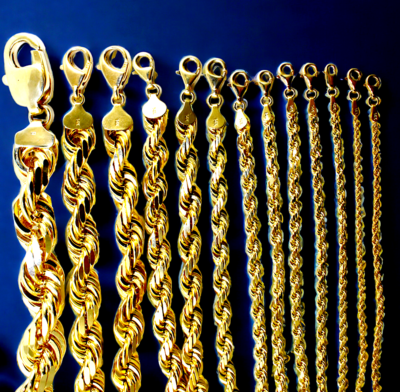 #ad 14K Yellow Gold Rope Chain Necklace Diamond Cut Real Gold 1mm 10mm 16quot; 30quot; $4870.00