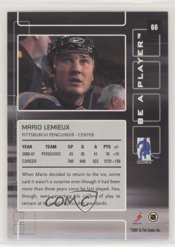2001-02 ITG Be A Player Memorabilia Mario Lemieux #66 HOF - Picture 2 of 4