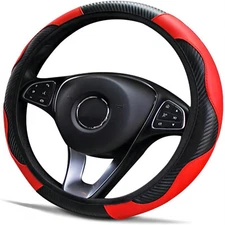 Car Accessories Steering Wheel Cover Red Leather Anti-slip 15" / 38cm Universal