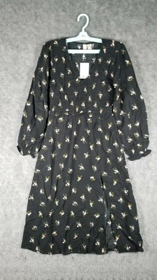 H&M Women Sz XS Divided Long Smocked Floral Dress Black/Multi NWT Casual Midaxi