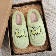Christmas Plush Slipper Warm Cute Home Green Haired Slipper Non Slip Cotten Gift