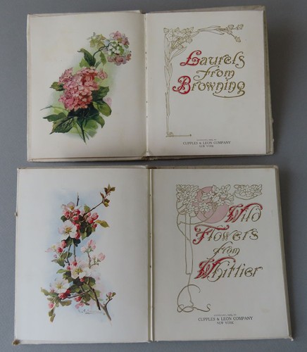 2 Antique c1909 Gift Books Pretty FLORAL Covers Poetry + Chromos FLOWERS Scenery - Picture 2 of 10