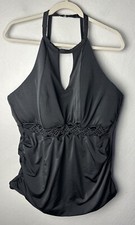Swim by Cacique Plus Size 26 Black Keyhole Tankini Top Bathing Suit