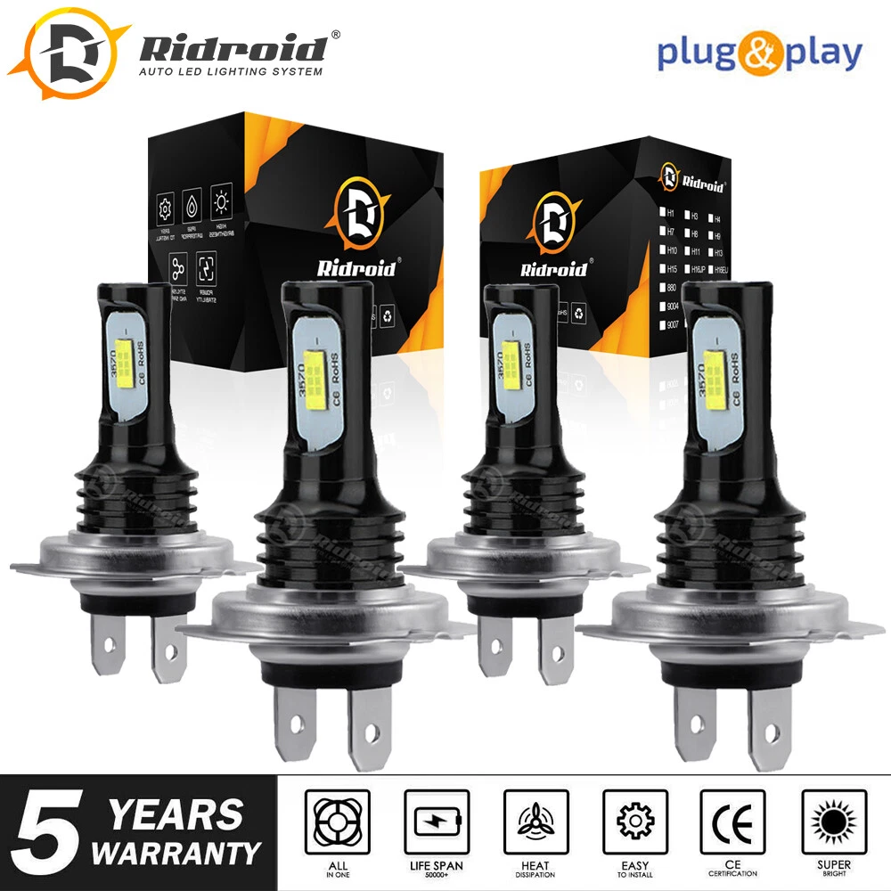 4Pcs H7 LED Headlight Combo Bulbs Kit High + Low Beam 6500K Super White Bright