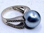 Sterling Silver Grey Pearl & marcasite Ring Vintage Unpolished Size 8 — photo 5