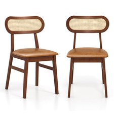 Set of 2 Wood Dining Chairs w/ Padded Seat Faux Leather Cover for Kitchen