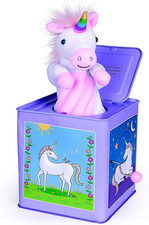 Pink Unicorn Jack in the Box, Plush Pop-Up Unicorn, Side Crank Music Box, Classi