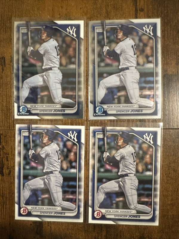 Lot of (4) 2024 Bowman Chrome & Paper Spencer Jones Cards Yankees Rookie RC
