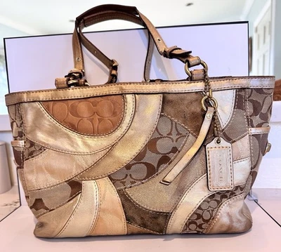 COACH Y2K Mosaic Tote Handbag Metallic Gold Patchwork - Image 1 of 4