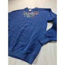 Vintage Jerzees Blue Floral Daisy Sweatshirt Large Made in USA Cottagecore Boho