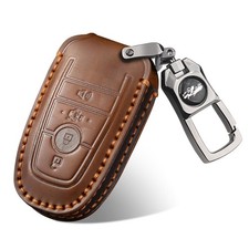 QBUC for Ford Key Fob Cover,Leather Shells Compatible 4 Buttons, Brown
