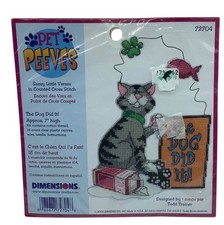 Vtg 2000 Dimensions Pet Peeves Kitty Cat The Dog Did It Counted Cross Stitch Kit