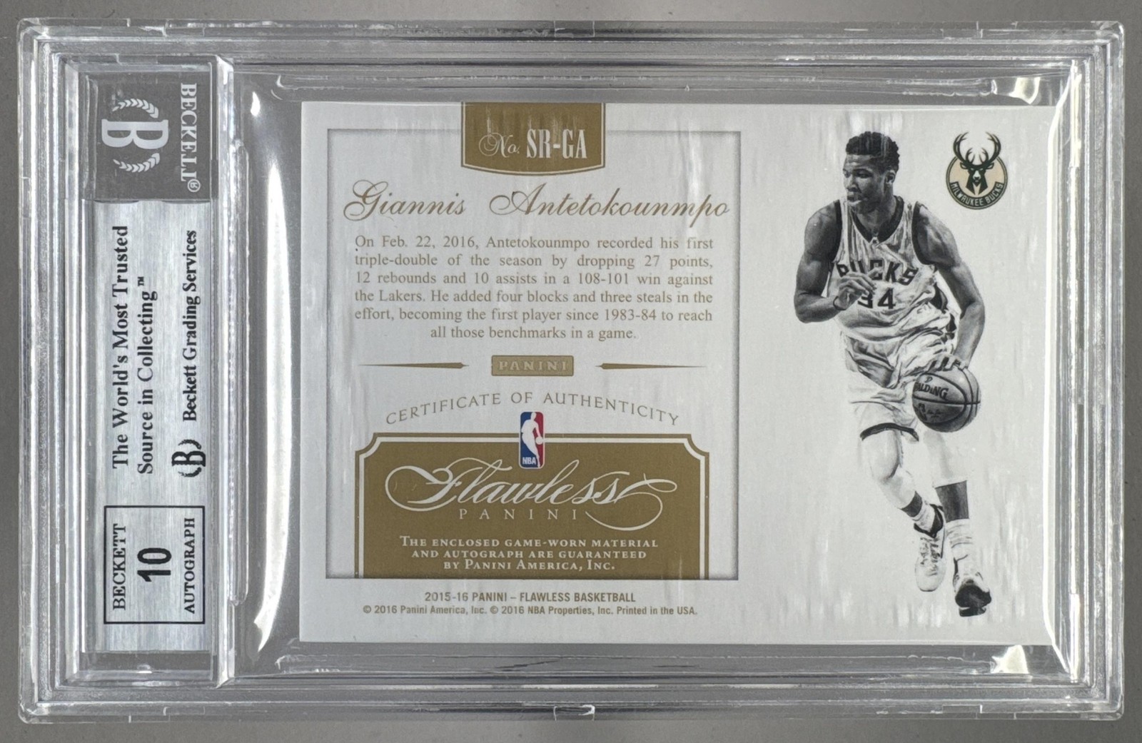 Giannis Antetokounmpo 2015 Panini Flawless Platinum Star Patch Auto 1/1 BGS 9/10 view 2