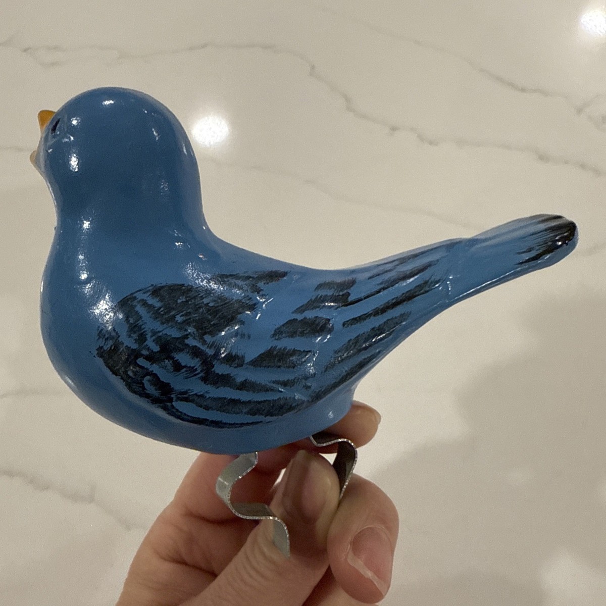 PAIR Roseville Ohio L&H Pottery Bluebird Bird Bath Clip On 1960s