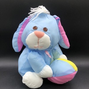 Vtg Fisher Price Puffalump Blue Bunny Rabbit Nylon Plush Holding Easter Egg 1988