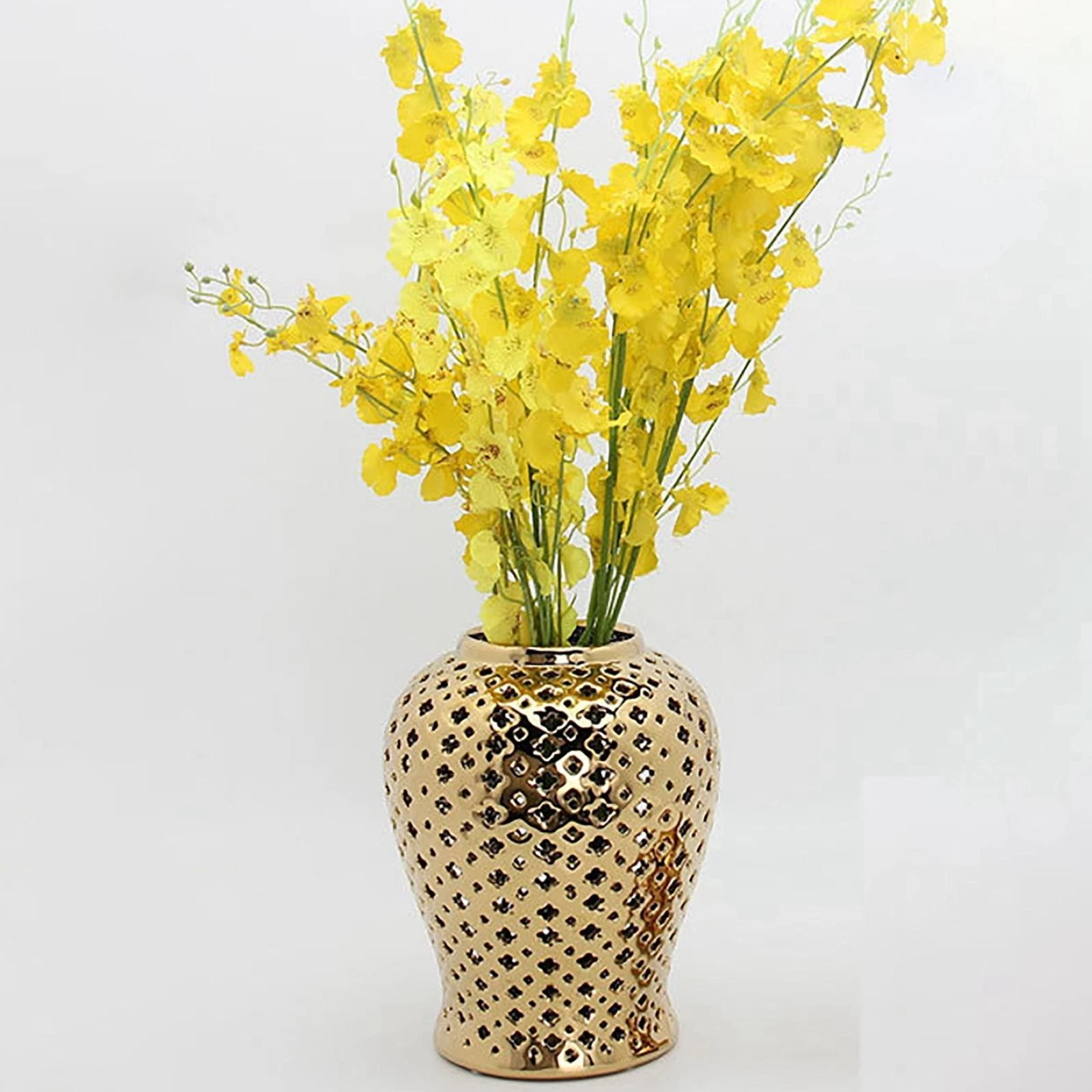 Porcelain Hollow Out Glazed Ginger Jar Temple Jar Vase with Lid 10cmx22cm