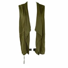 CAREN FORBES Olive Green Draped Vest Small Boho Casual Chic