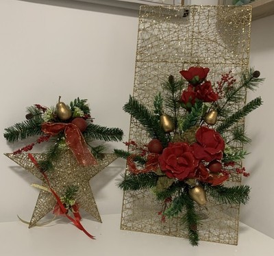 Vintage Retro Winter Weihnachtsdeko Stern und stehend immergrün gold 80er Jahre