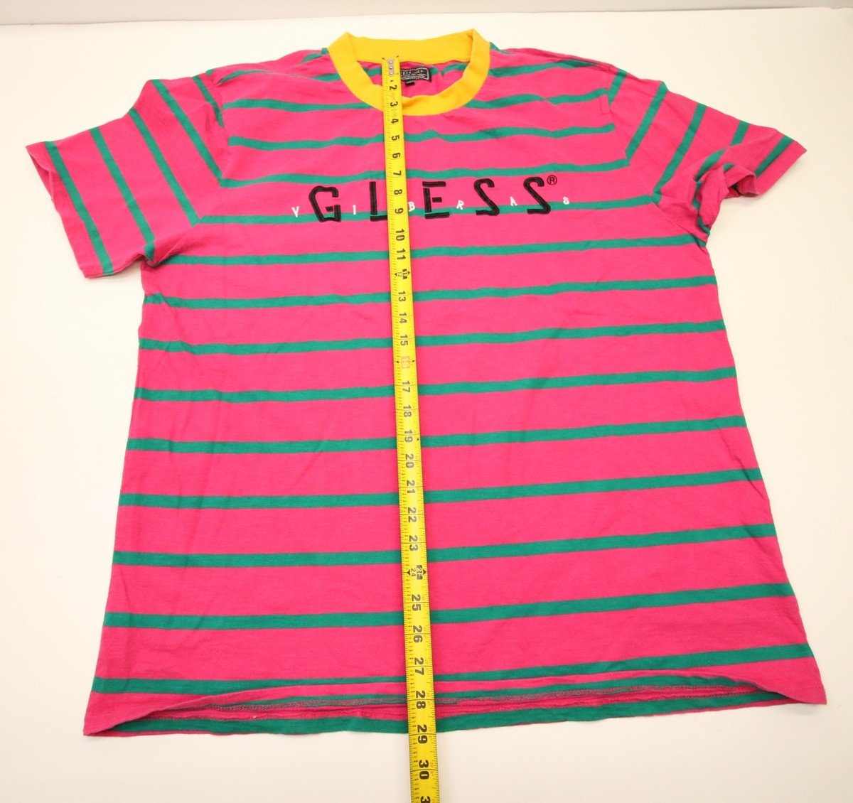 Guess x J Balvin Pink Green Stripe Embroidered Vibras T-Shirt Mens