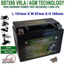SuperBatt SBTX9S AGM Motorcycle Battery 12V 9AH 150A Replace YTX9-BS ETX9-BS