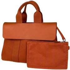 Hermes Valparaiso PM Tote Bag Twill Chevron Potiron with Box Pouch #BS1156