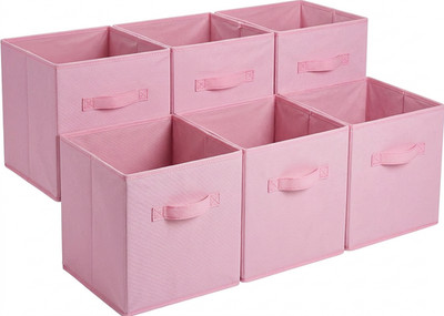 Pink 10'' 6 pcs Fabric Storage Bins Box Organizer Cube Basket Container