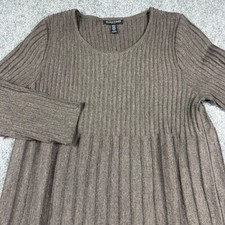 Eileen Fisher Wool Sweater Dress Women Petite Medium Brown Ribbed Knit A-Line