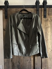 Womens NWT Alfani Green Faux Leather Jacket Size XL Zip Front Closure, Lined