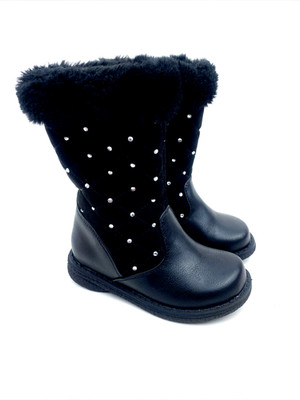 Rachel Toddler Girls Tall Boots Size 8M Black Faux Fur Rhinestones Zipper