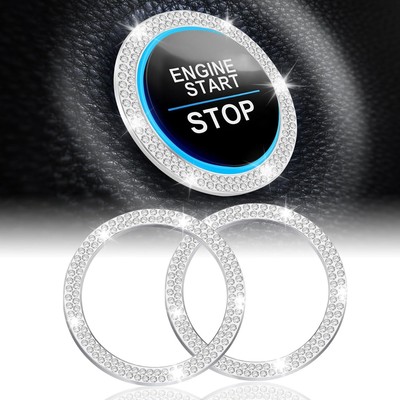 2 PCS Crystal Double Rhinestone Car Engine Start Stop Decoration Ring, Bl