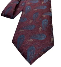 Vintage Men’s Neck Tie Feathers Plumes Maroon Teal & Tan Jacquard John Henry