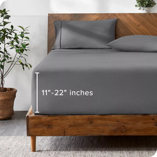 Bare Home Dark Gray Queen Size Deep Pocket Microfiber Fitted Sheet 60 x 80 NWOT