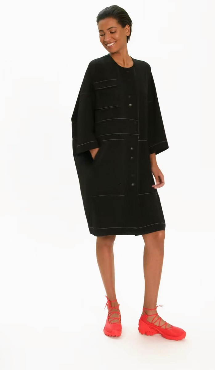 black shirt dress with white stitching Shyla Shirt Dress in Black With Off White Trim Halo & Hutch