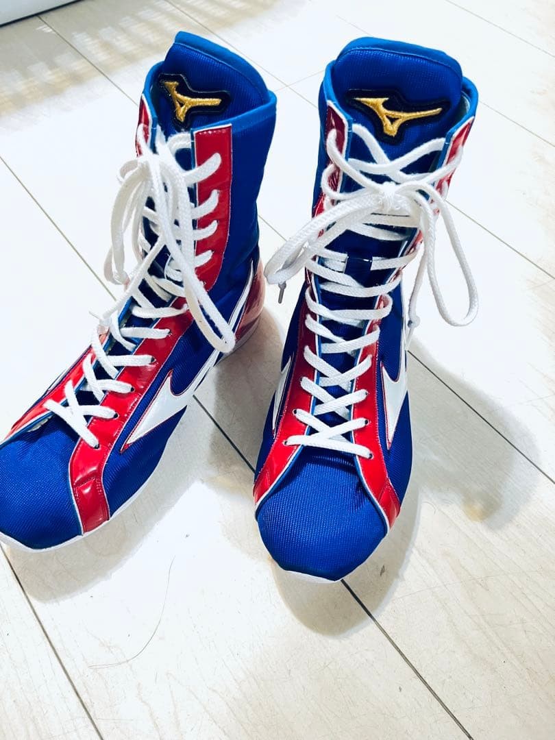 Mizuno ボクシングシューズ レッド/ネイビー Mizuno Boxing Shoes Blue Red White High Cut US6 / JP24.0 cm JAPAN