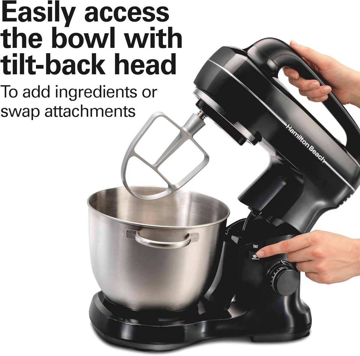 『HAMI VEN BLACK×SILVER』 Hamilton Beach 63391 7 Speed Stand Mixer with Whisk, Dough Hook