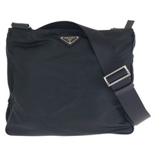 Prada Tessuto Saffiano Nylon Leather Shoulder Bag Women Black One Size 768639