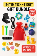 Tech Desk Essentials + Fidget Toy Gift Bundle | Phone Stand, Cable Kit, Stress R