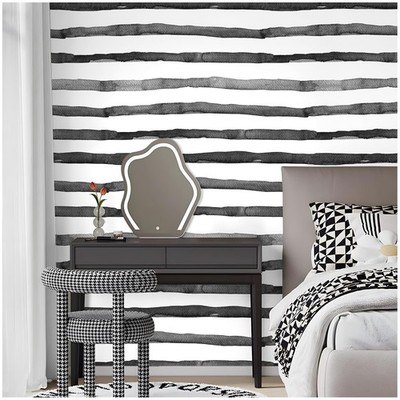 Peel and Stick Wallpaper Black White Striped Geometric Modern Deco
