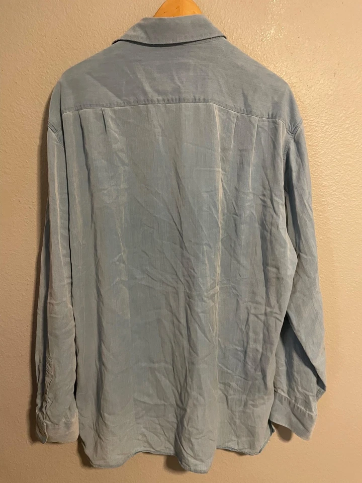 Camisa Ermenegildo Zegna Para Hombres XL Azul Claro Manga Larga Botón Frontal Hecha en Italia Foto 2 de 4