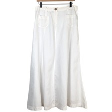 ECOLOGIE 100 Linen Lined A-Line Maxi Skirt Sz 12 White Pockets
