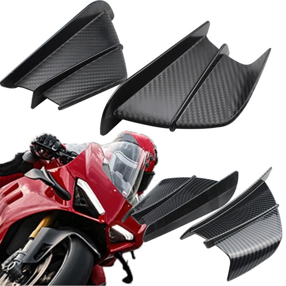 2PCS Carbon Fiber Motorcycle Side Spoiler Winglets Air Wing Deflector Decor Trim