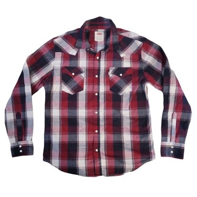 Levi's Plaid Long Sleeve Button Down Shirt Large Pearl Buttons Western Country