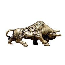 Brass Ox Statue Fengshui Bullfighting Miniature Figurine Key Chain Hanging Charm