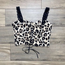 Windsor Womens Leopard Print Corset Cropped Top Size Medium Brown Tan
