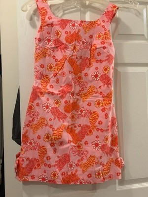 Lilly Pulitzer Vintage White Label Tiger Cats Shift Dress Size 4
