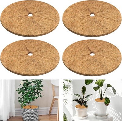 4pcs Coconut Fiber Mulch Ring Tree Plant Protector Mat, 11.8 Inch Natural Coco C